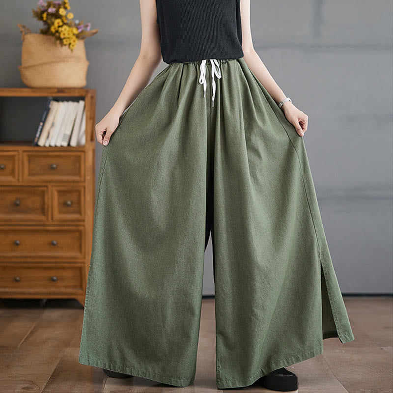 Pantalon large en coton avec poches et ouverture de jambe style rétro Buddha Stones pour femme - image 8