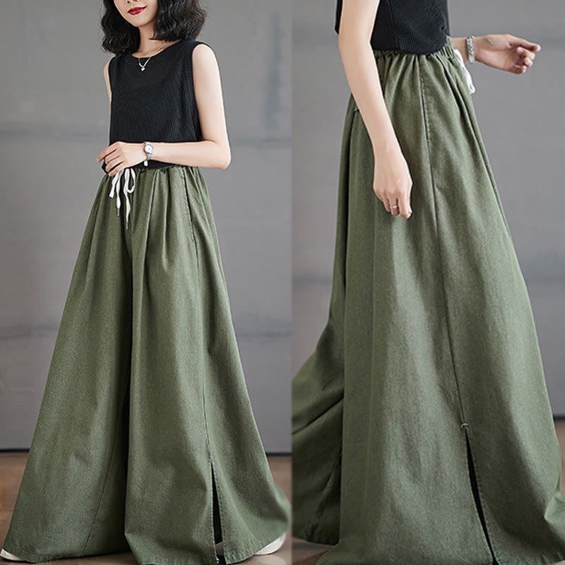 Pantalon large pour femme avec poches et fente au niveau des jambes, style rétro Buddha Stones - image 8
