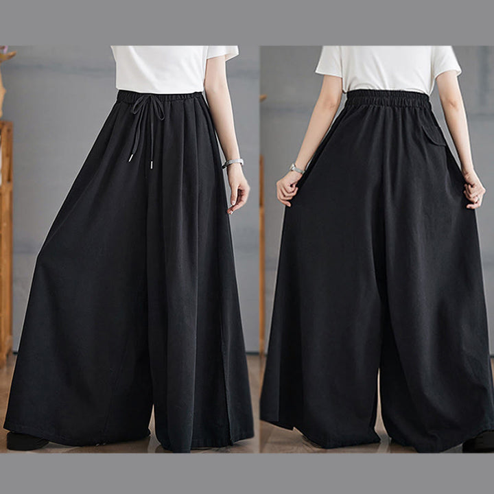 Pantalon large en coton avec poches et ouverture de jambe style rétro Buddha Stones pour femme - image 19