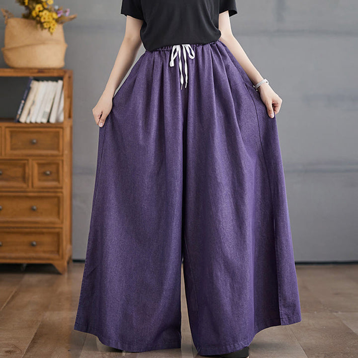 Pantalon large en coton avec poches et ouverture de jambe style rétro Buddha Stones pour femme - image 3