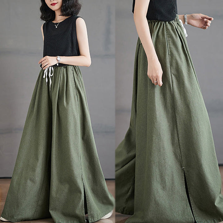 Pantalon large en coton avec poches et ouverture de jambe style rétro Buddha Stones pour femme - image 9