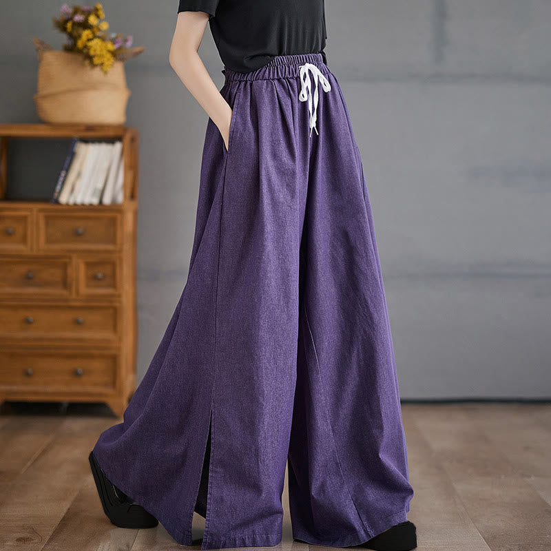 Pantalon large en coton avec poches et ouverture de jambe style rétro Buddha Stones pour femme - Orchidée noire - US12，UK/AU16，EU44 (3XL) - image 1