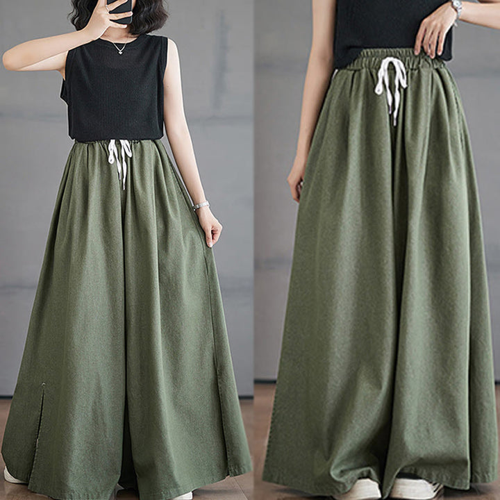 Pantalon large en coton avec poches et ouverture de jambe style rétro Buddha Stones pour femme - image 10