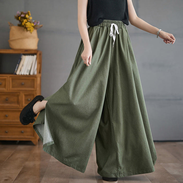 Pantalon large en coton avec poches et ouverture de jambe style rétro Buddha Stones pour femme - image 7