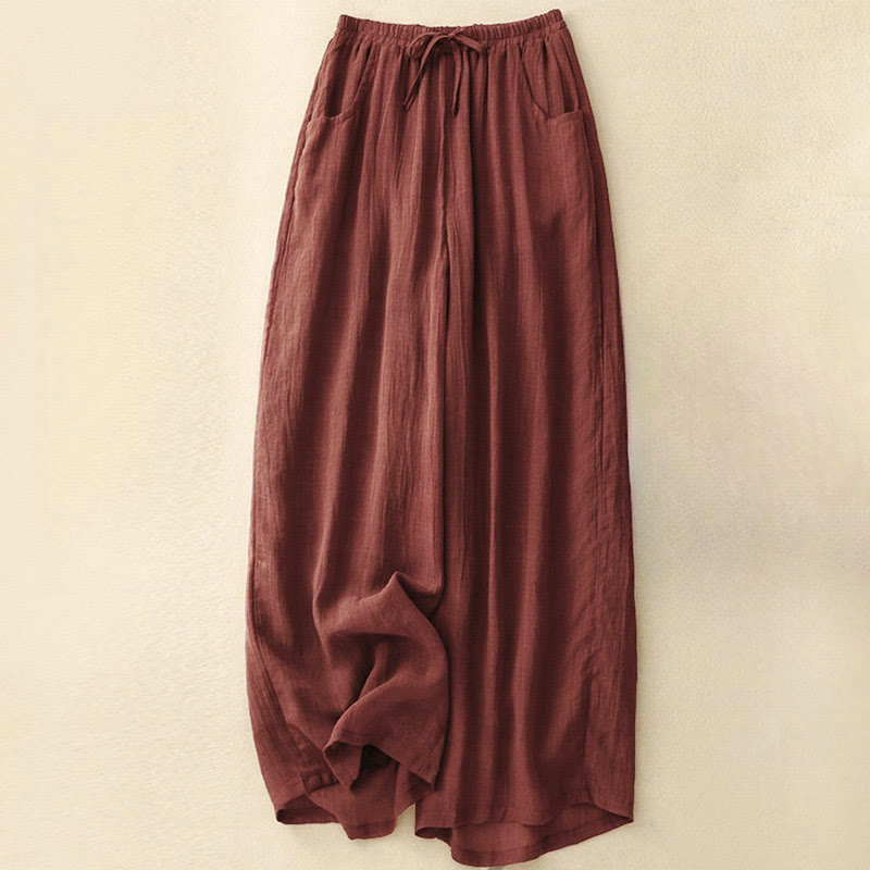 Pantalon large double épaisseur avec cordon de serrage et poches pour femme, motif Buddha Stones Spring, couleur pure - Brique réfractaire - US8-10，UK/AU12-14，EU40-42 (2XL) - image 1