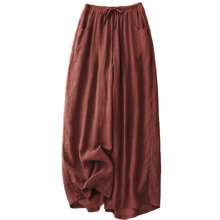 Pantalon large double épaisseur avec cordon de serrage et poches pour femme, motif Buddha Stones Spring, couleur pure - image 5