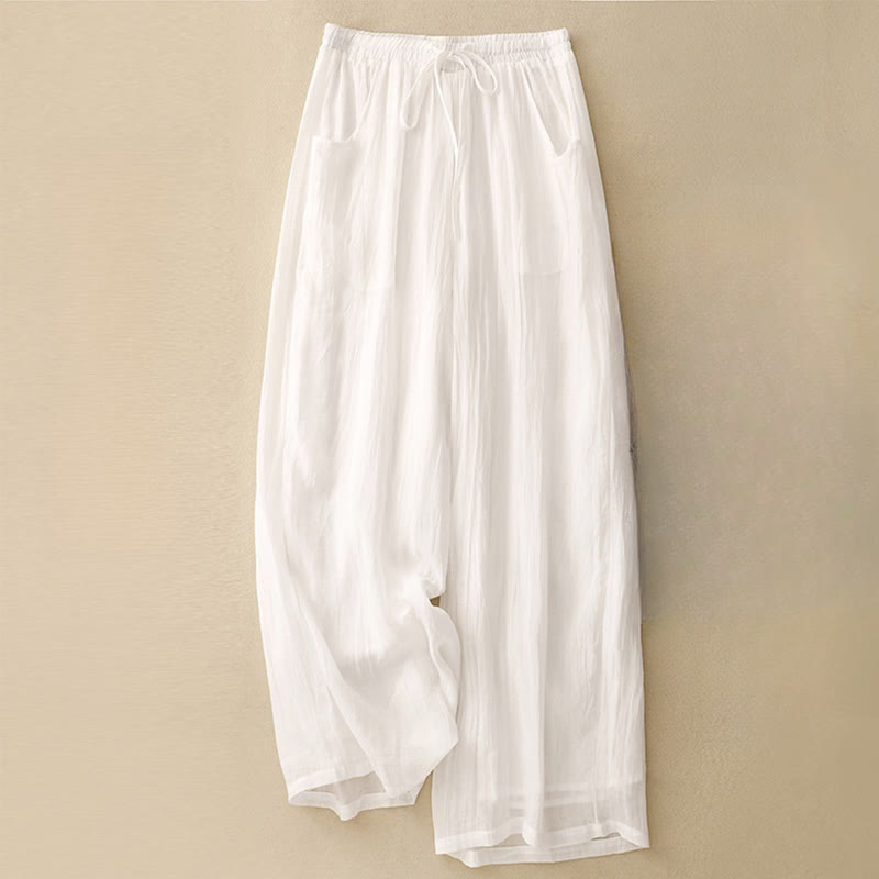Pantalon large double épaisseur avec cordon de serrage et poches pour femme, motif Buddha Stones Spring, couleur pure - Blanc - US8-10，UK/AU12-14，EU40-42 (2XL) - image 8