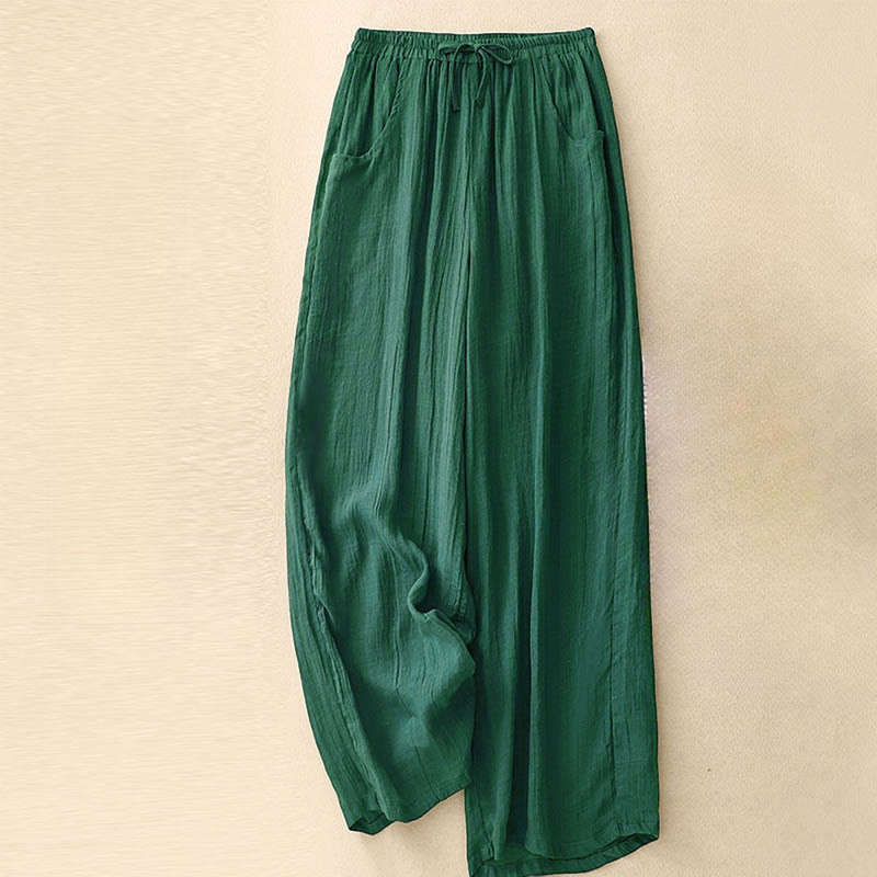 Pantalon large double épaisseur avec cordon de serrage et poches pour femme, motif Buddha Stones Spring, couleur pure - Vert forêt - US8-10，UK/AU12-14，EU40-42 (2XL) - image 10