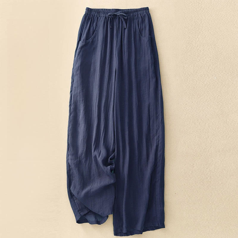 Pantalon large double épaisseur avec cordon de serrage et poches pour femme, motif Buddha Stones Spring, couleur pure - Marine - US8-10，UK/AU12-14，EU40-42 (2XL) - image 12