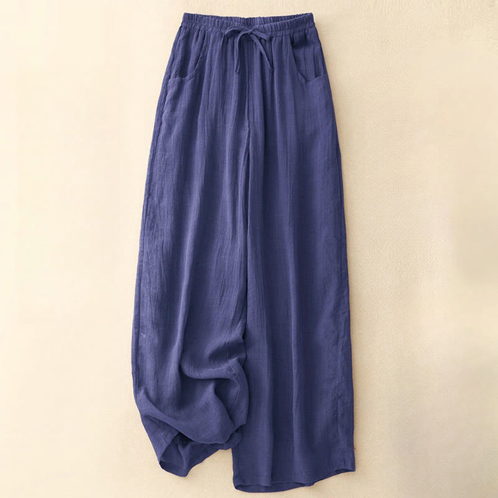 Pantalon large double épaisseur avec cordon de serrage et poches pour femme, motif Buddha Stones Spring, couleur pure - Indigo - US8-10，UK/AU12-14，EU40-42 (2XL) - image 15