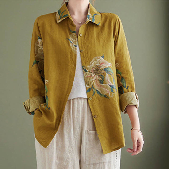 Vêtements en coton à imprimé floral artistique et littéraire Buddha Stones - DarkGoldenrod - US8-10，UK/AU12-14，EU40-42 (2XL) - image 0