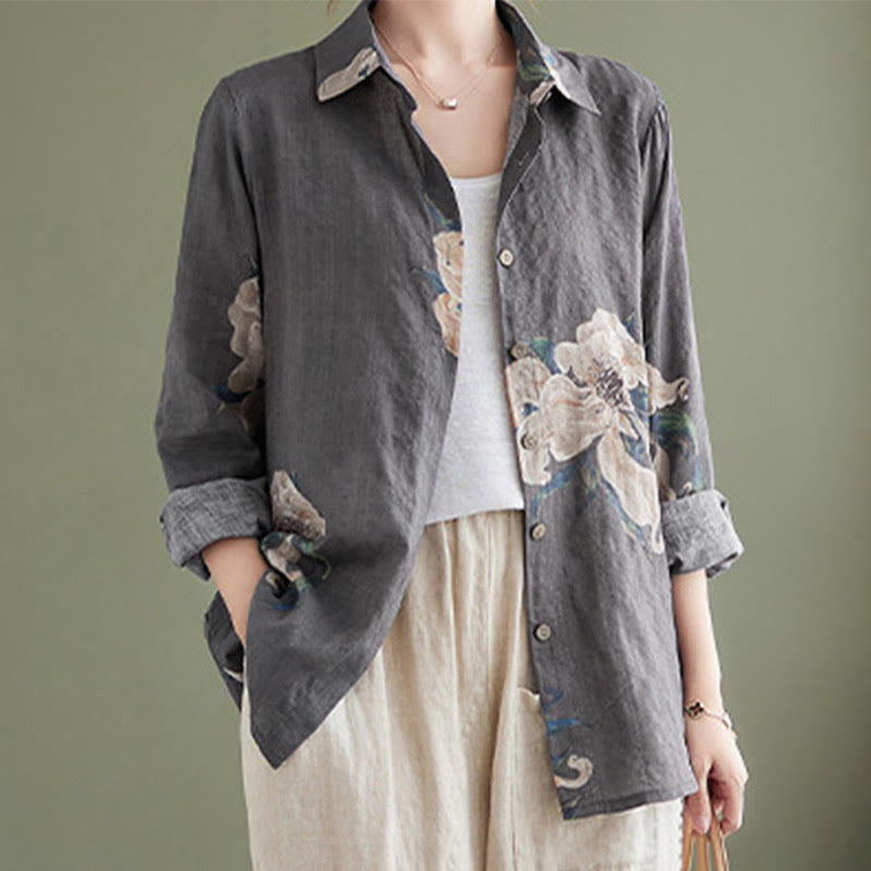 Vêtements en coton à imprimé floral artistique et littéraire Buddha Stones - Gris - US8-10，UK/AU12-14，EU40-42 (2XL) - image 20