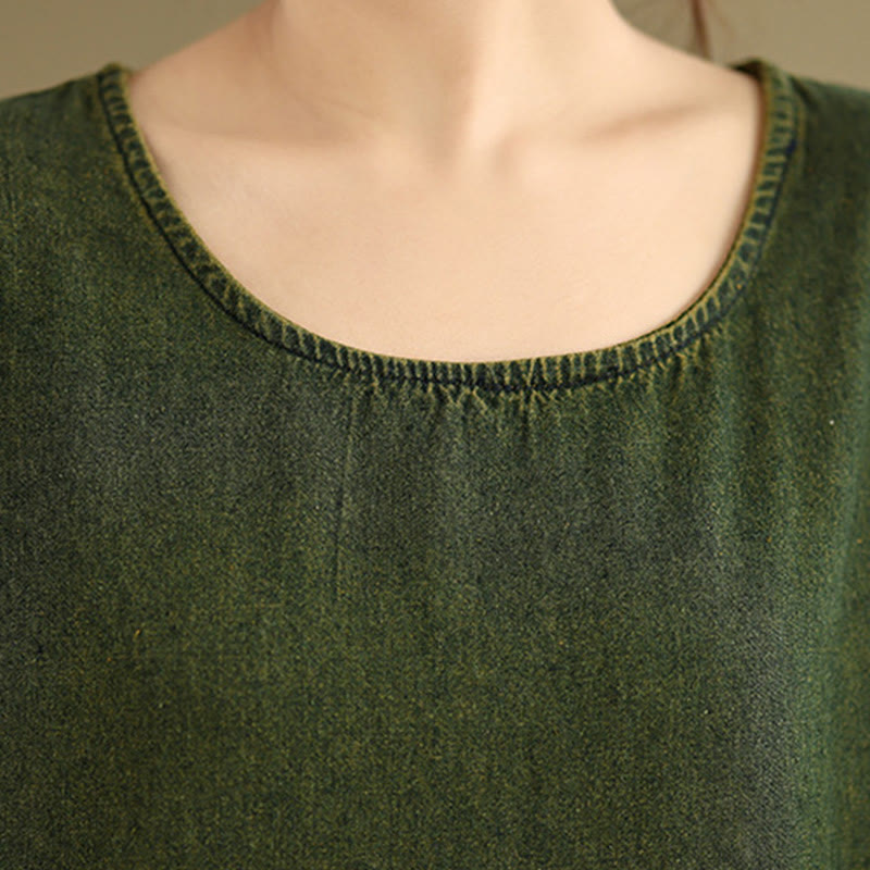 Robe longue en coton à manches longues et poches pour femme, motif patchwork Buddha Stones, vert olive foncé - image 8