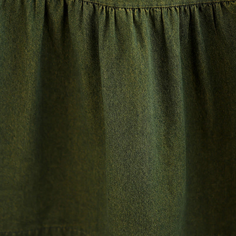 Robe longue en coton à manches longues et poches pour femme, motif patchwork Buddha Stones, vert olive foncé - image 11