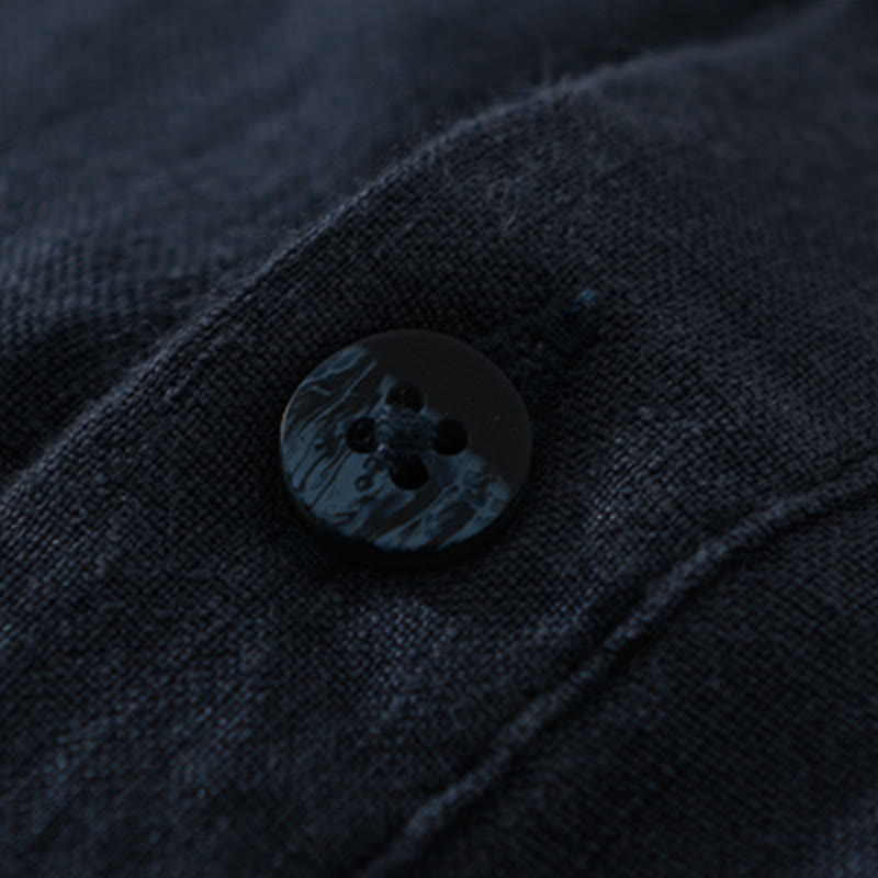 Chemise ample à manches longues et demi-boutonnée en lin avec Buddha Stones , couleur unie, vêtements pour hommes - image 12