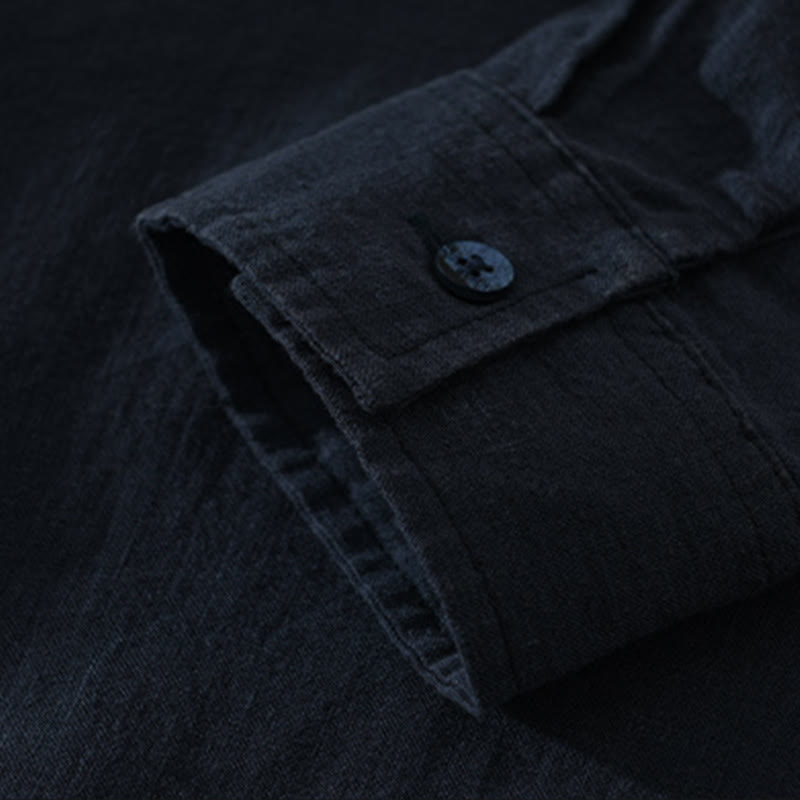 Chemise ample à manches longues et demi-boutonnée en lin avec Buddha Stones , couleur unie, vêtements pour hommes - image 10