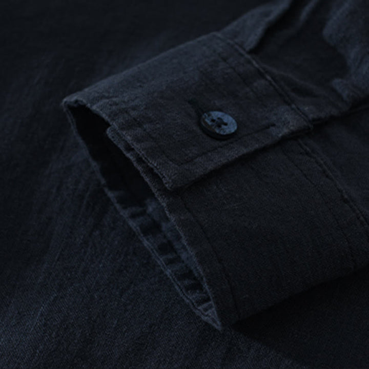 Chemise ample à manches longues et demi-boutonnée en lin avec Buddha Stones , couleur unie, vêtements pour hommes - image 9