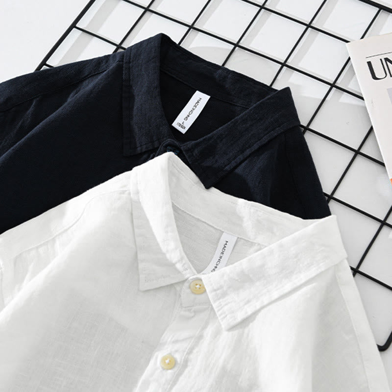 Chemise ample à manches longues et demi-boutonnée en lin avec Buddha Stones , couleur unie, vêtements pour hommes - image 15