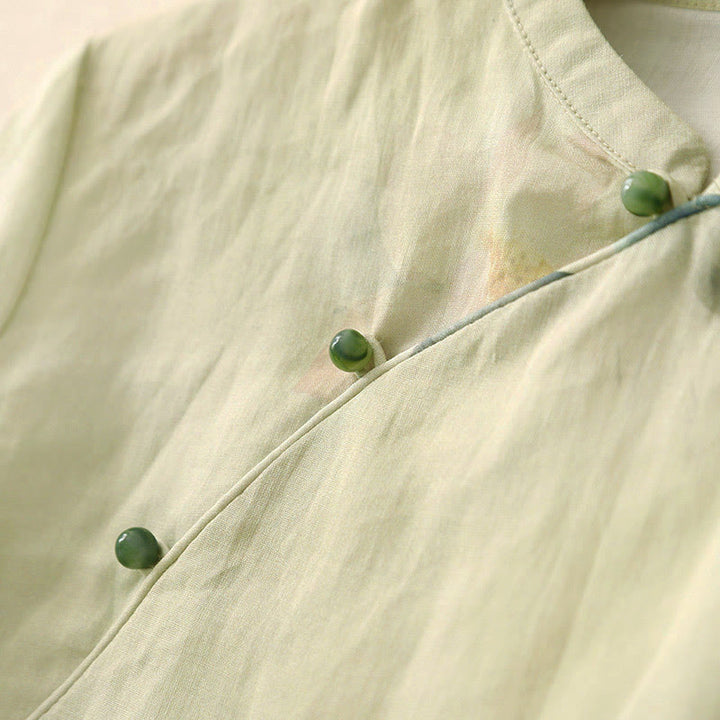Chemise décontractée à manches trois-quarts et col incliné pour femme, motif lotus, motif grenouille et Buddha Stones - image 4