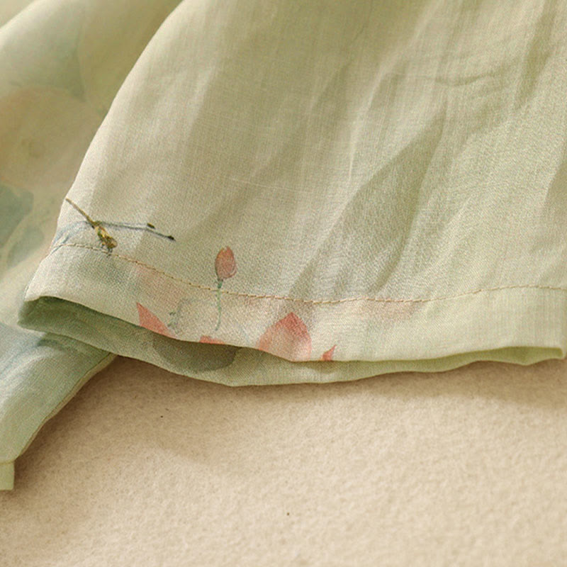 Chemise décontractée à manches trois-quarts et col incliné pour femme, motif lotus, motif grenouille et Buddha Stones - image 11