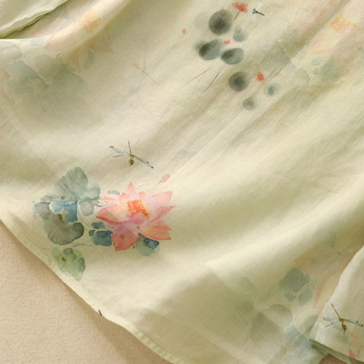 Chemise décontractée à manches trois-quarts et col incliné pour femme, motif lotus, motif grenouille et Buddha Stones - image 7