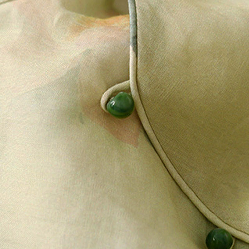 Chemise décontractée à manches trois-quarts et col incliné pour femme, motif lotus, motif grenouille et Buddha Stones - image 9