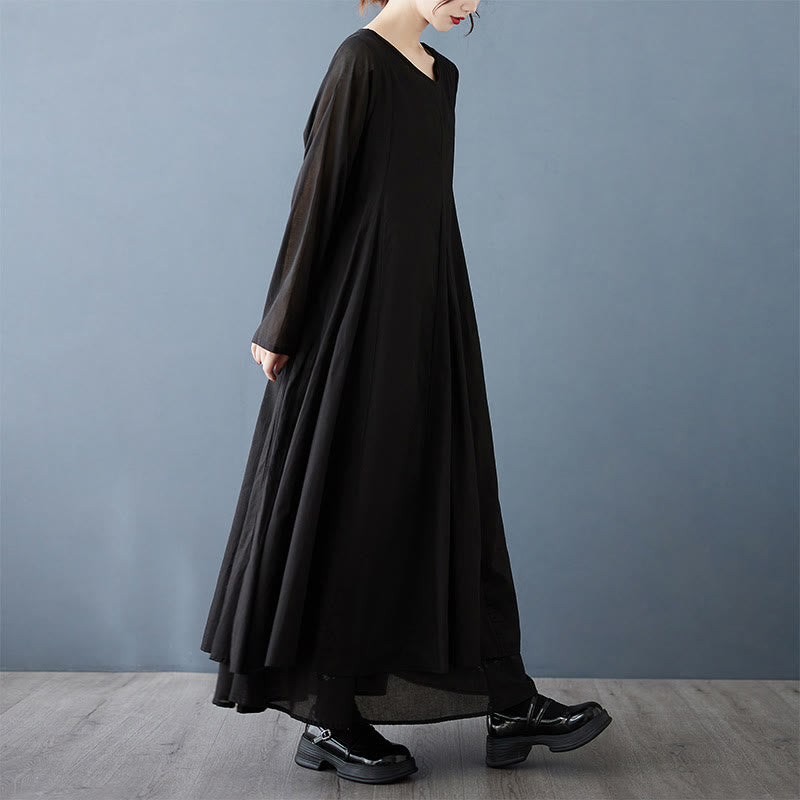 Robe mi-longue à manches longues en coton à double épaisseur avec Buddha Stones pour femme - Noir - US12，UK/AU16，EU44 (2XL) - image 3