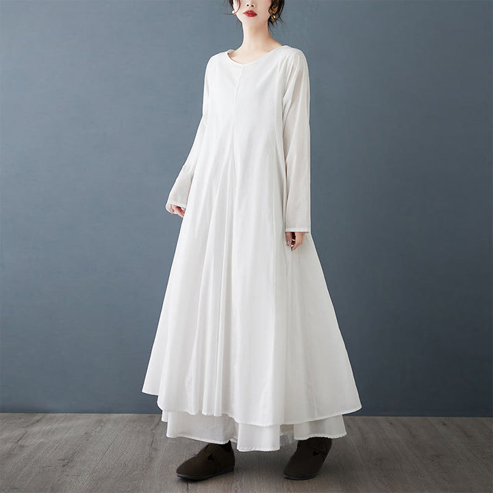Robe mi-longue à manches longues en coton à double épaisseur avec Buddha Stones pour femme - image 3