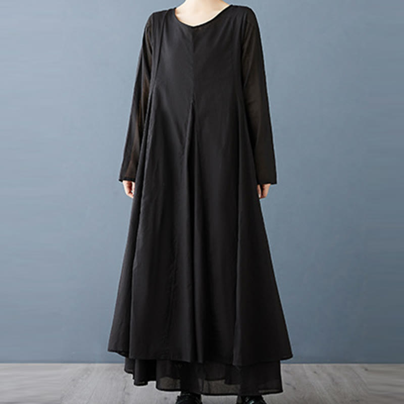 Robe mi-longue à manches longues en coton à double épaisseur avec Buddha Stones pour femme - image 6