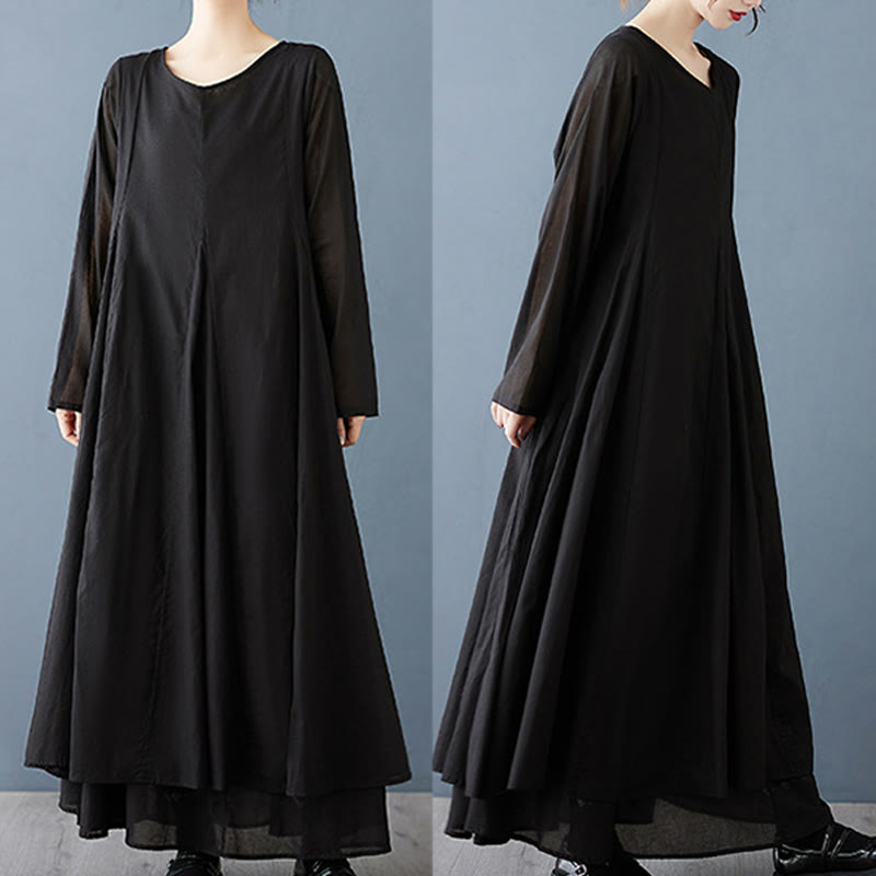 Robe mi-longue à manches longues en coton à double épaisseur avec Buddha Stones pour femme - image 8