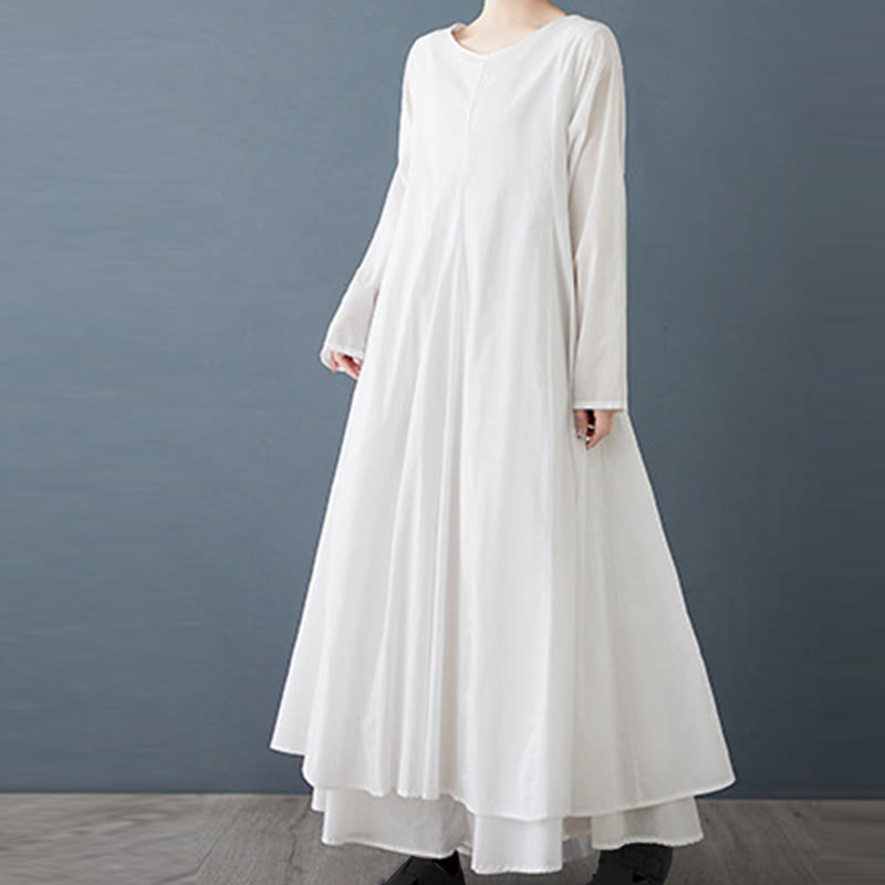 Robe mi-longue à manches longues en coton à double épaisseur avec Buddha Stones pour femme - image 1