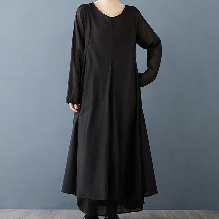 Robe mi-longue à manches longues en coton à double épaisseur avec Buddha Stones pour femme - image 7