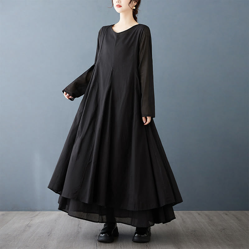 Robe mi-longue à manches longues en coton à double épaisseur avec Buddha Stones pour femme - image 5