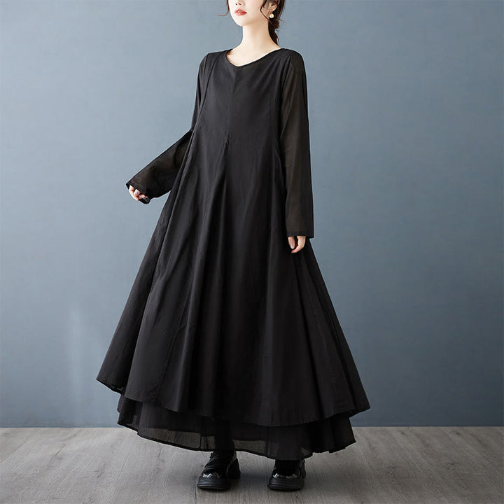 Robe mi-longue à manches longues en coton à double épaisseur avec Buddha Stones pour femme - image 5