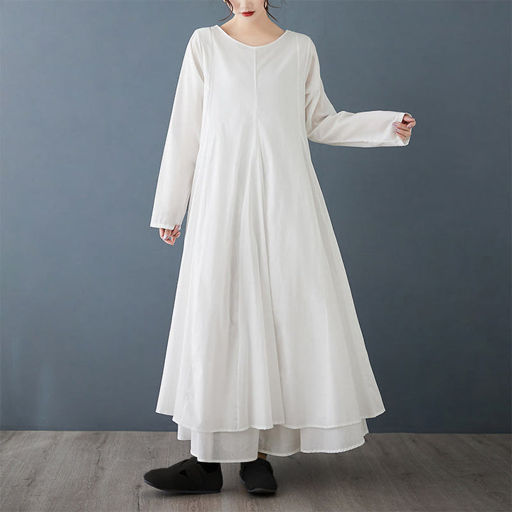 Robe mi-longue à manches longues en coton à double épaisseur avec Buddha Stones pour femme - Blanc - US12，UK/AU16，EU44 (2XL) - image 0