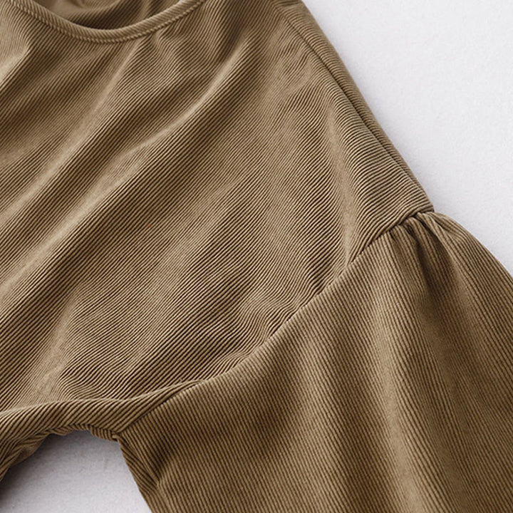 Robe midi bouffante en velours côtelé beige uni à manches bouffantes, Buddha Stones - image 7