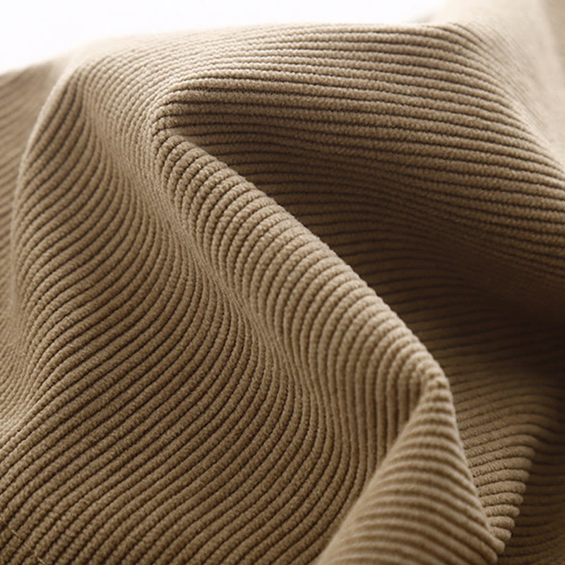 Robe mi-longue bouffante à manches longues en velours côtelé et coton, couleur unie, motif Buddha Stones , beige - image 7