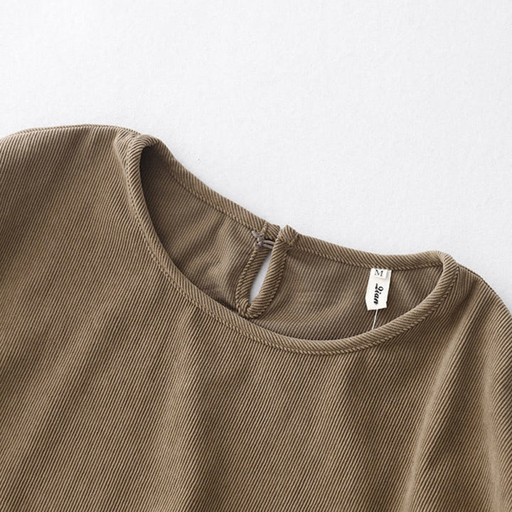 Robe midi bouffante en velours côtelé beige uni à manches bouffantes, Buddha Stones - image 3