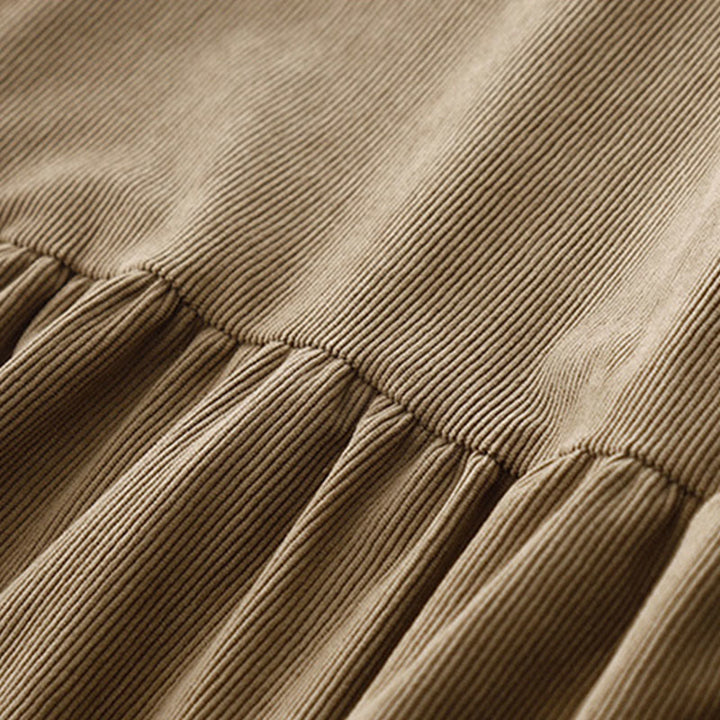 Robe mi-longue décontractée en velours côtelé et coton beige à manches longues bouffantes Buddha Stones - image 6