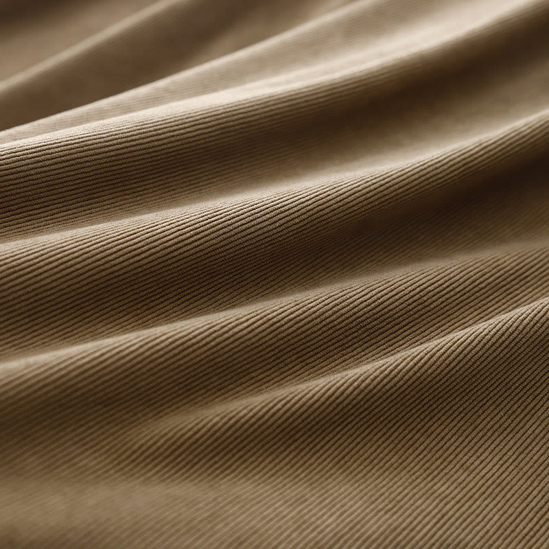Robe mi-longue décontractée en velours côtelé et coton beige à manches longues bouffantes Buddha Stones - image 13