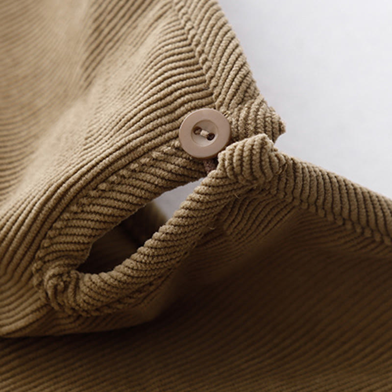 Robe mi-longue bouffante à manches longues en velours côtelé et coton, couleur unie, motif Buddha Stones , beige - image 5