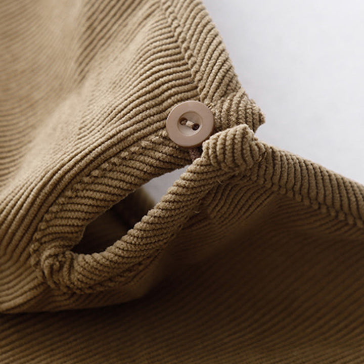 Robe mi-longue bouffante à manches longues en velours côtelé et coton, couleur unie, motif Buddha Stones , beige - image 5