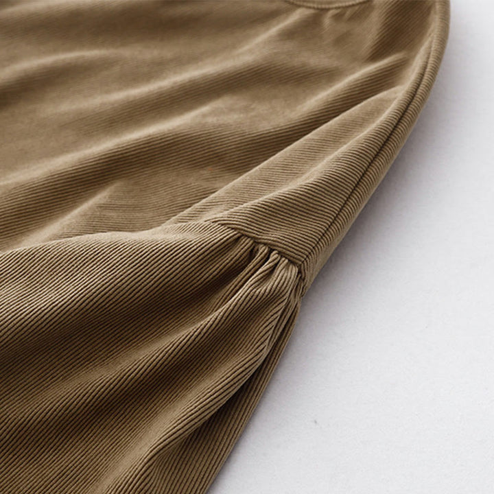 Robe midi bouffante en velours côtelé beige uni à manches bouffantes, Buddha Stones - image 9