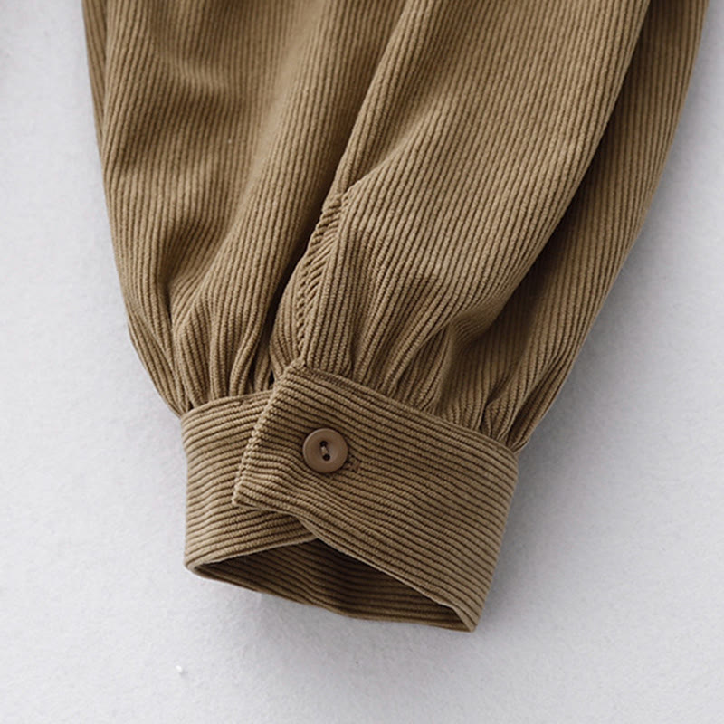 Robe midi bouffante en velours côtelé beige uni à manches bouffantes, Buddha Stones - image 8