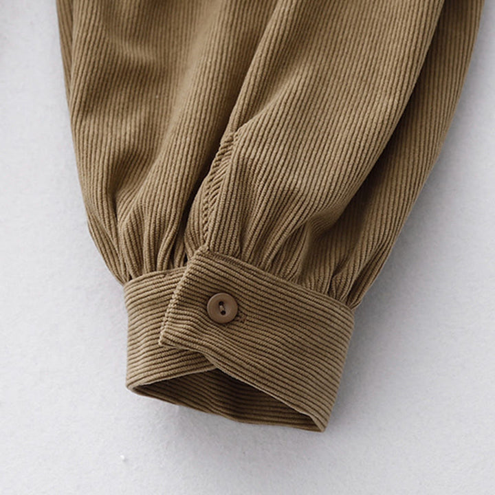 Robe midi bouffante en velours côtelé beige uni à manches bouffantes, Buddha Stones - image 8