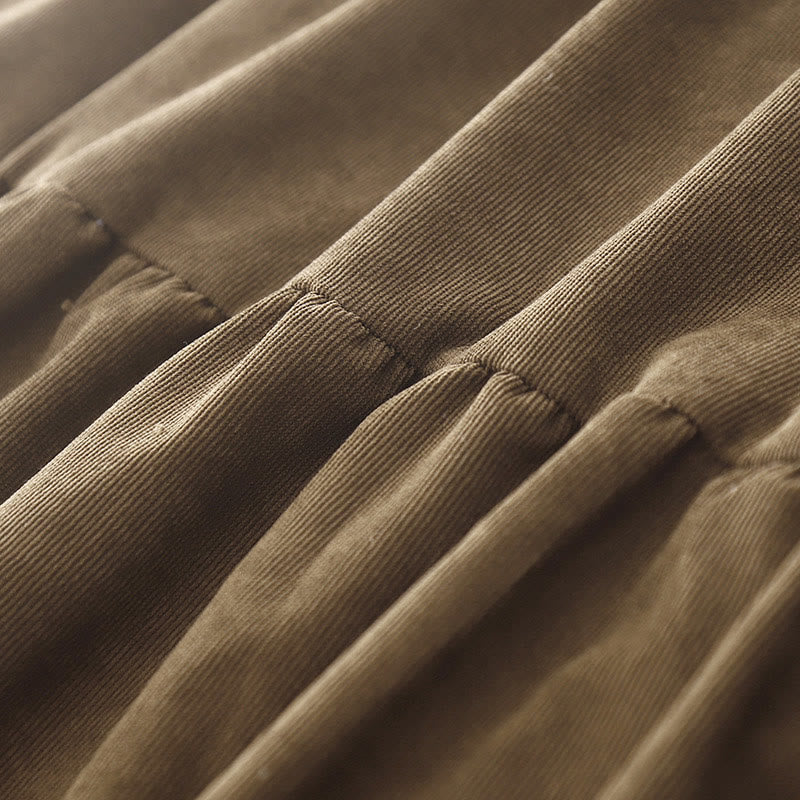 Robe midi en velours côtelé à manches longues, col Claudine et poches, ornée de boutons en forme de Buddha Stones - image 6