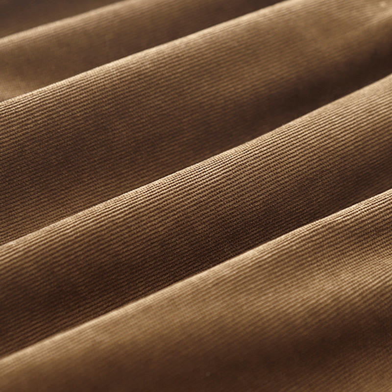 Robe midi en velours côtelé à manches longues, col Claudine et poches, ornée de boutons en forme de Buddha Stones - image 8