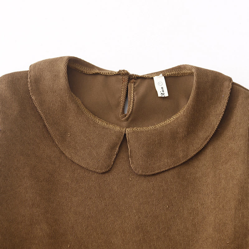 Robe midi en velours côtelé à manches longues, col Claudine et poches, ornée de boutons en forme de Buddha Stones - image 3