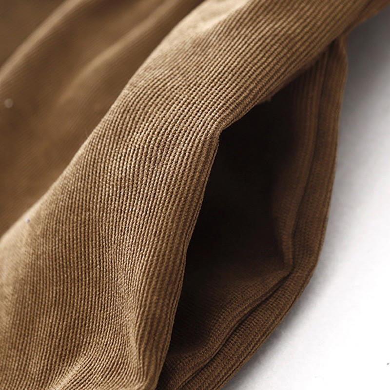 Robe midi en velours côtelé à manches longues, col Claudine et poches, ornée de boutons en forme de Buddha Stones - image 5