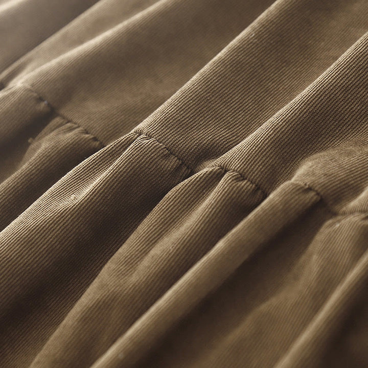 Robe midi en velours côtelé à manches longues, col Claudine et poches, ornée de boutons en forme de Buddha Stones - image 6